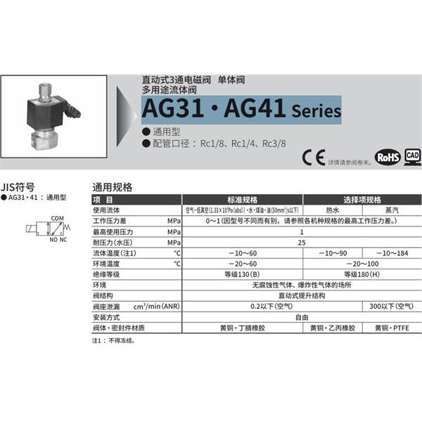 CKD喜開理多種流體直動(dòng)式2通電磁集成閥AG41-02-2-AC100V