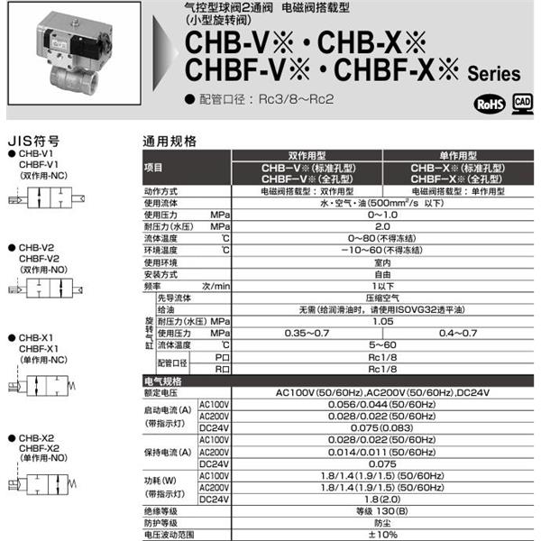 CKD喜開(kāi)理氣控式球閥2?3通CHB-V2-15-OB-AC100V