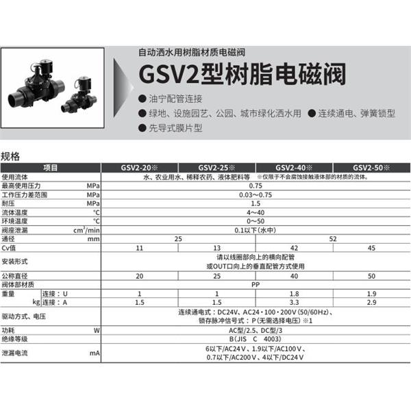 CKD喜開理自動灑水用樹脂制電磁閥GSV2-40U-DC24V