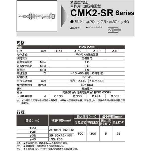 CKD喜開理緊固型氣缸CMK2-SR-CA-40-300-T8H-T-MB2