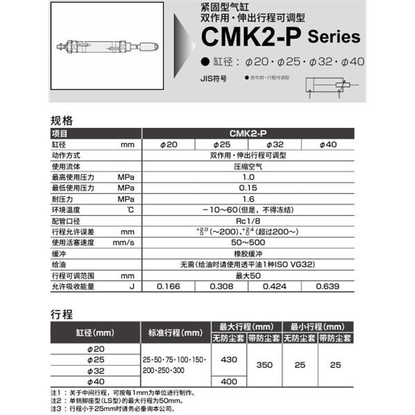 CKD喜開(kāi)理緊固型氣缸CMK2-P-LS-32-400-50-F-B2